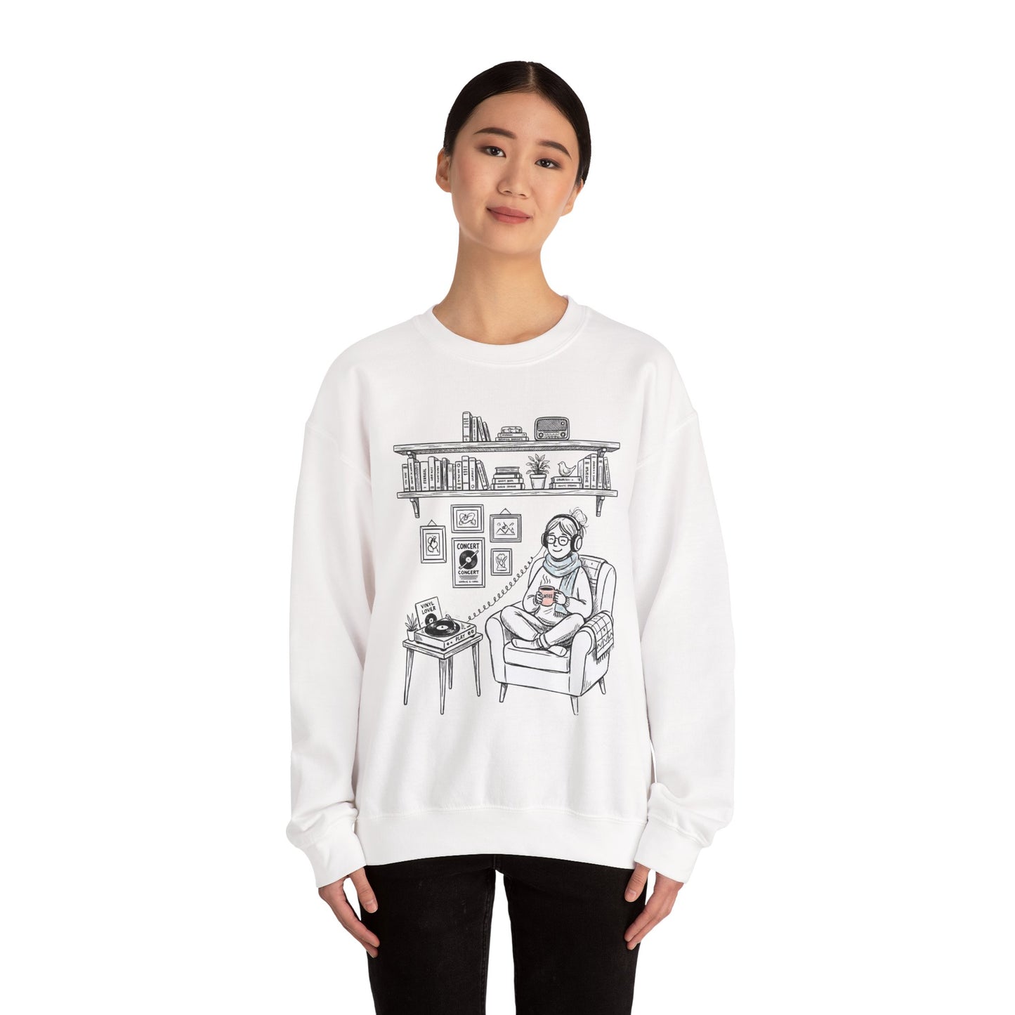 The girl is Listening to Music -  Crewneck Sweatshirt