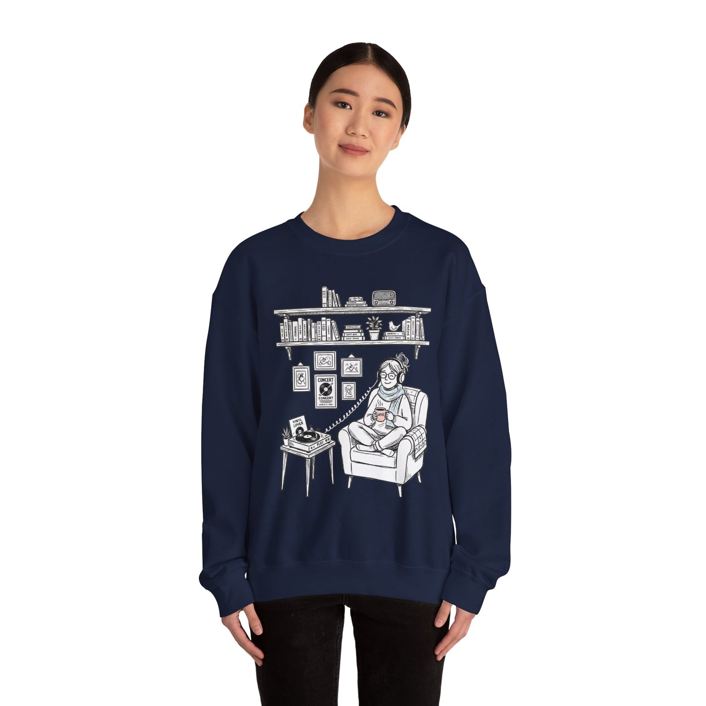 The girl is Listening to Music -  Crewneck Sweatshirt
