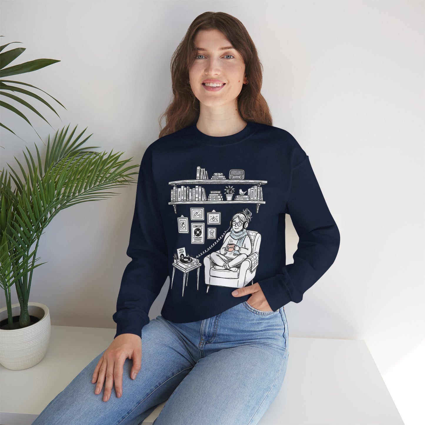 The girl is Listening to Music -  Crewneck Sweatshirt