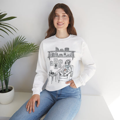 The girl is Listening to Music -  Crewneck Sweatshirt
