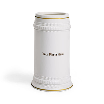 Personalized Ceramic Beer Stein Mug — Custom Photo Beer Stein for Groomsmen, Father’s Day & Oktoberfest