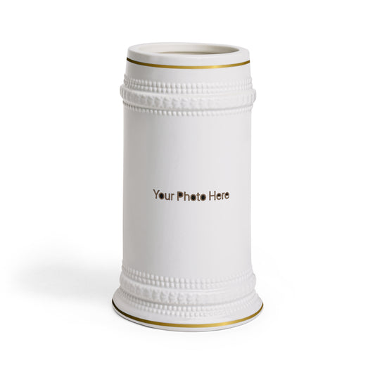 Personalized Ceramic Beer Stein Mug — Custom Photo Beer Stein for Groomsmen, Father’s Day & Oktoberfest