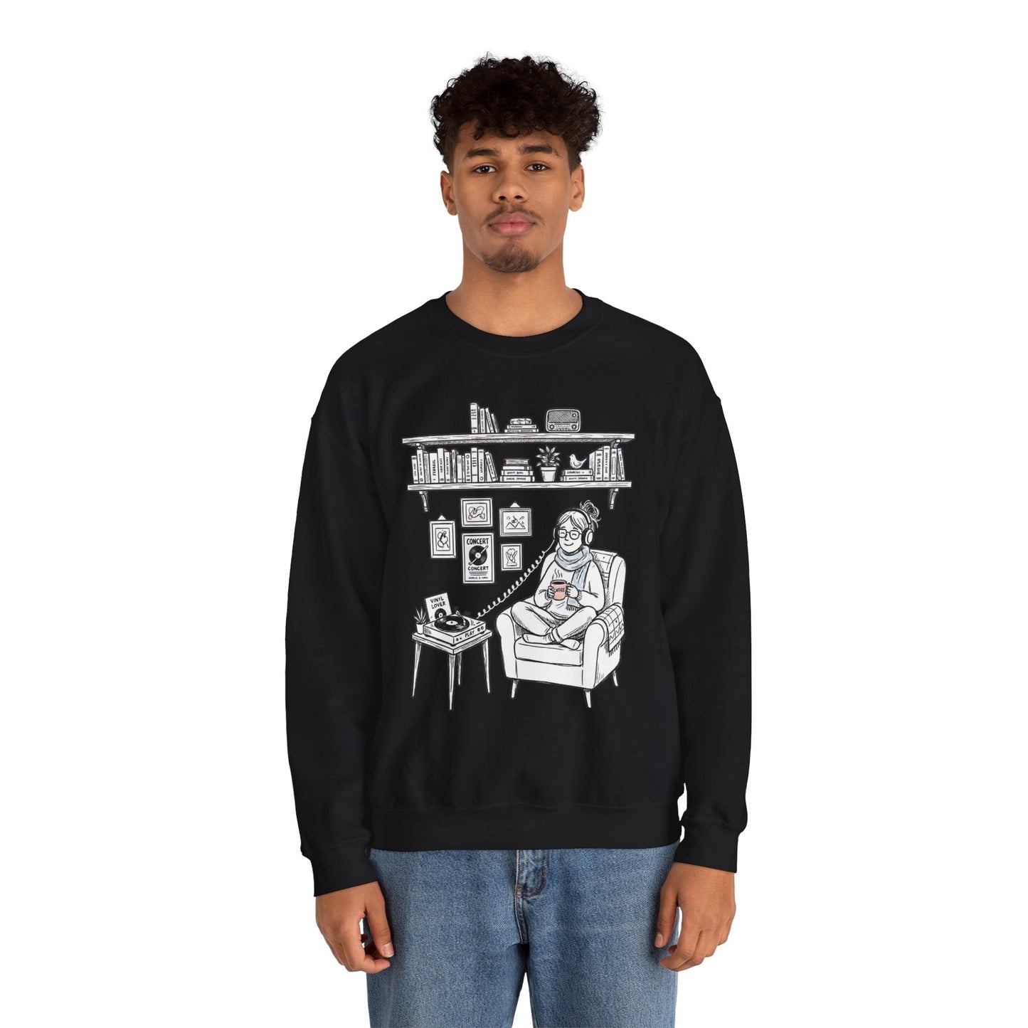 The girl is Listening to Music -  Crewneck Sweatshirt