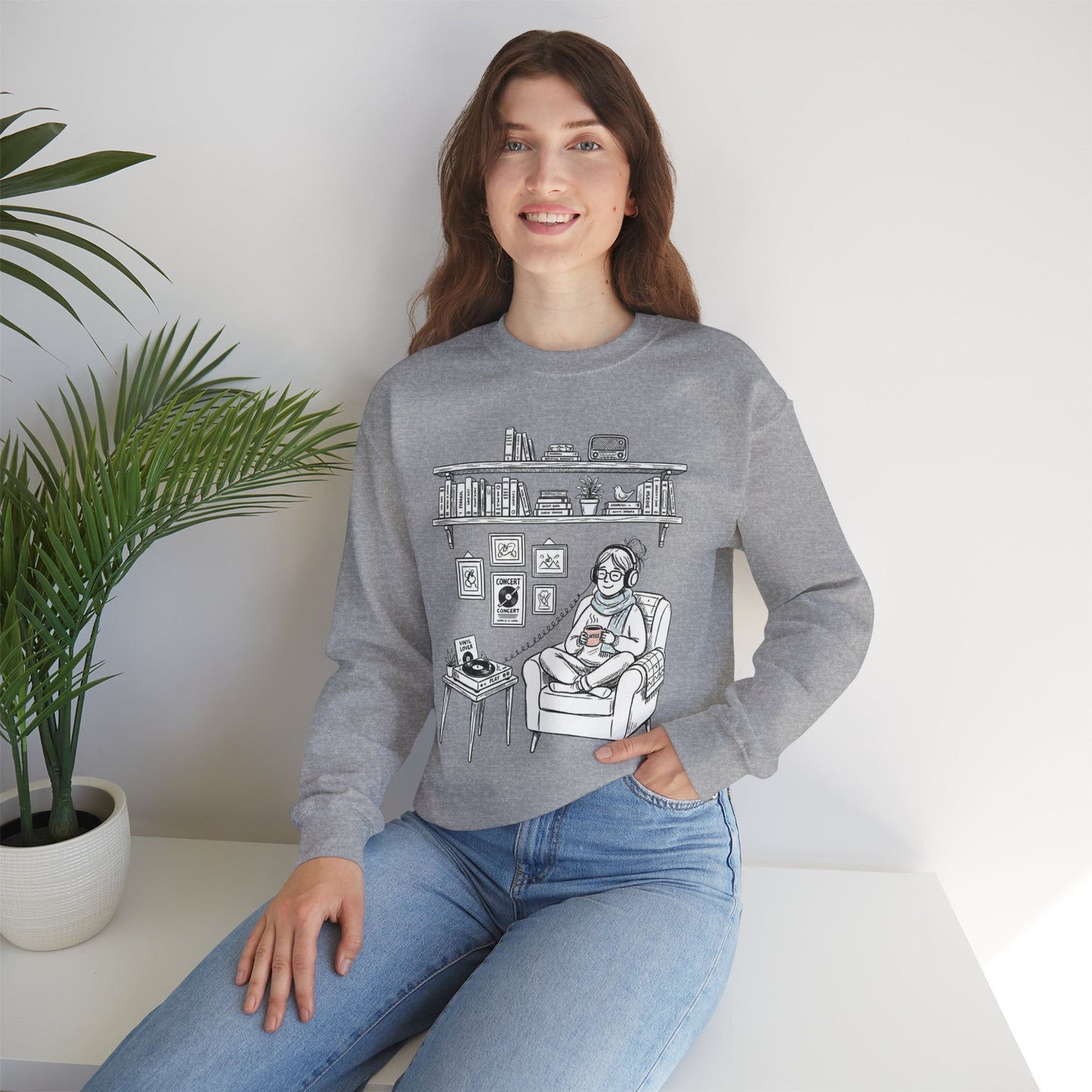 The girl is Listening to Music -  Crewneck Sweatshirt