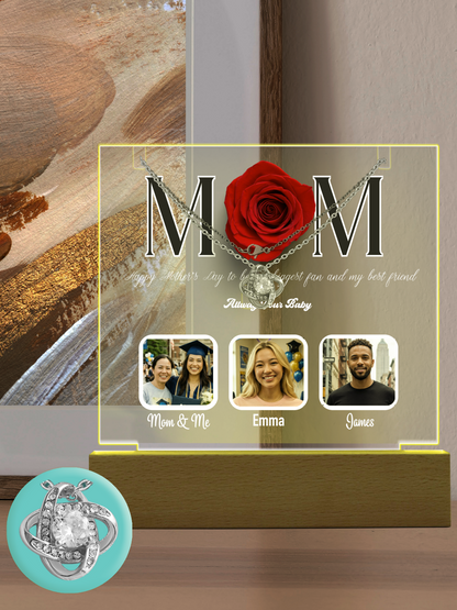 Keepsake 14k white gold - Love Knot Necklace & Personalized LED Light Acrylic (Corded LED Base)